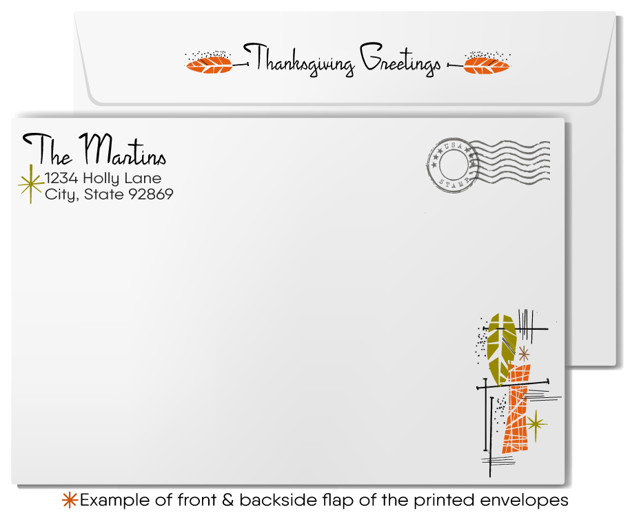 Retro Mid-Century Style Thanksgiving Card with MCM Autumn Leaves and Typography