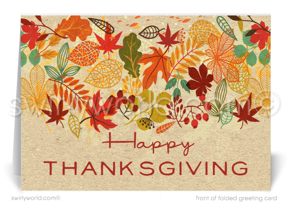 Rustic Retro Modern Fall Autumn Festive Corporate Business Happy Thanksgiving Cards for Customers.