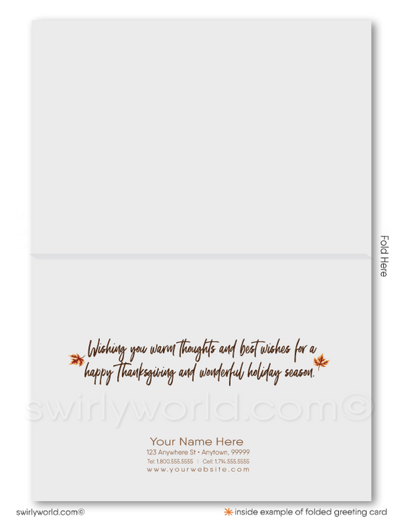 Traditional Watercolor leaves fall foliage autumn professional company happy Thanksgiving cards for business customers.