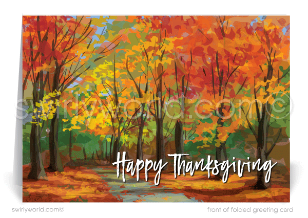 Traditional Watercolor leaves fall foliage autumn professional company happy Thanksgiving cards for business customers.