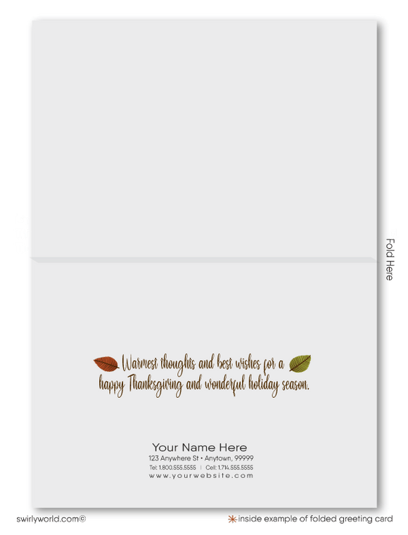 Rustic Modern Fall Autumn Leaves Festive Corporate Business Happy Thanksgiving Cards for Customers.