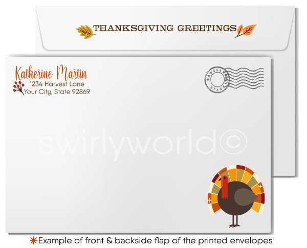 Customizable Happy Thanksgiving Business Greeting Card with Autumn Leaves and Mid-Century Charm
