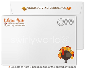 Customizable Happy Thanksgiving Business Greeting Card with Autumn Leaves and Mid-Century Charm