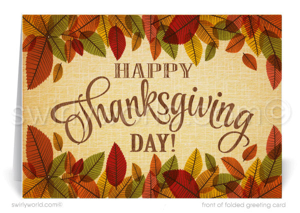 Swirly World Thanksgiving Cards - Show your gratitude this season with our beautifully crafted Happy Thanksgiving cards, perfect for expressing appreciation to valued clients. Featuring customizable messages, vintage mid-century charm, and premium cardstock, these cards make an unforgettable impression.