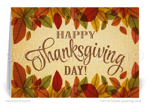 Swirly World Thanksgiving Cards - Show your gratitude this season with our beautifully crafted Happy Thanksgiving cards, perfect for expressing appreciation to valued clients. Featuring customizable messages, vintage mid-century charm, and premium cardstock, these cards make an unforgettable impression.