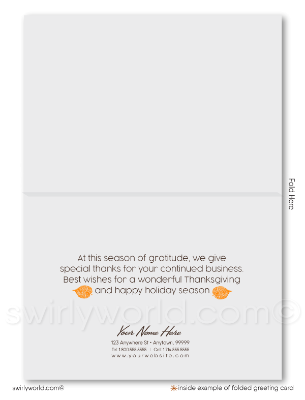 Rustic Modern Fall Autumn Leaves Corporate Business Happy Thanksgiving Cards for Customers.