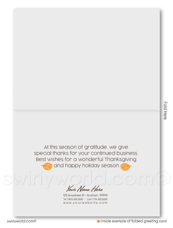 Rustic Modern Fall Autumn Leaves Corporate Business Happy Thanksgiving Cards for Customers.