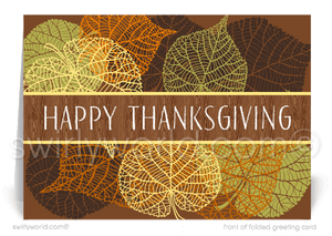 Rustic Modern Fall Autumn Leaves Corporate Business Happy Thanksgiving Cards for Customers.