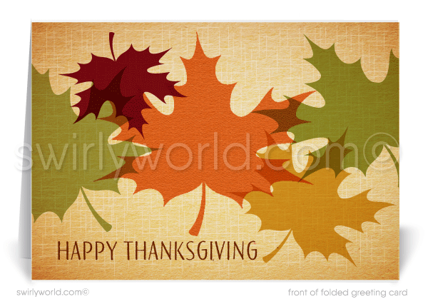 Retro Mid-Century Modern leaves fall foliage autumn professional company happy Thanksgiving cards for business customers.