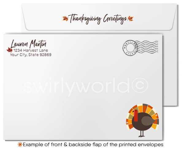 Retro Modern Leaves Professional Company Business Happy Thanksgiving Greeting Cards