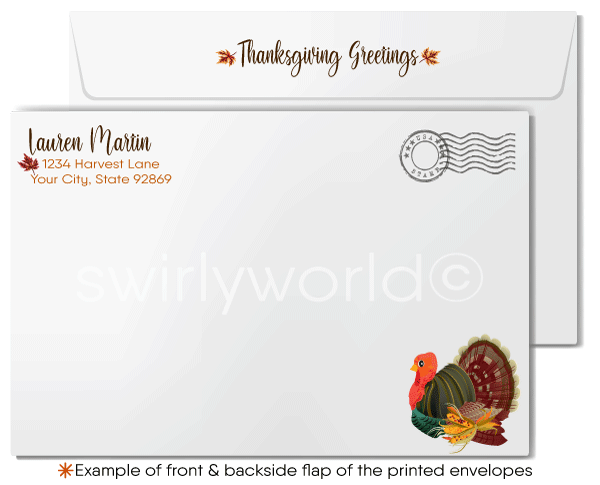 Customizable Rustic Happy Thanksgiving Business Greeting Card with Autumn Leaves and Wood Background