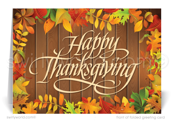 Rustic Modern Fall Autumn Festive Corporate Business Happy Thanksgiving Cards for Customers.