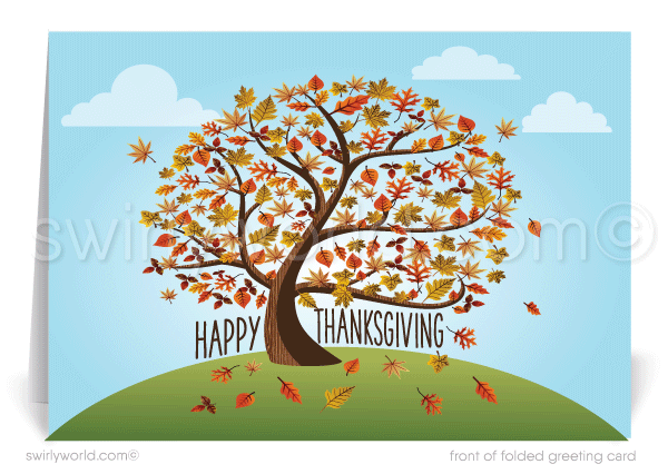 Traditional Fall Autumn Festive Corporate Business Happy Thanksgiving Cards for Customers.