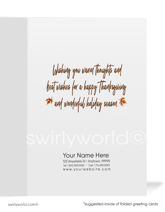 Traditional Watercolor Fall Autumn Leaves Business Professional Happy Thanksgiving Cards for Customers.