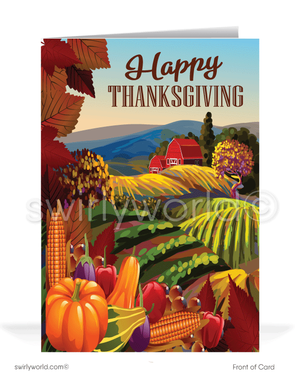 Traditional Watercolor Fall Autumn Leaves Business Professional Happy Thanksgiving Cards for Customers.