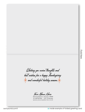 Retro Mid-Century Modern Thanksgiving Greeting Card with Geometric Tree Design