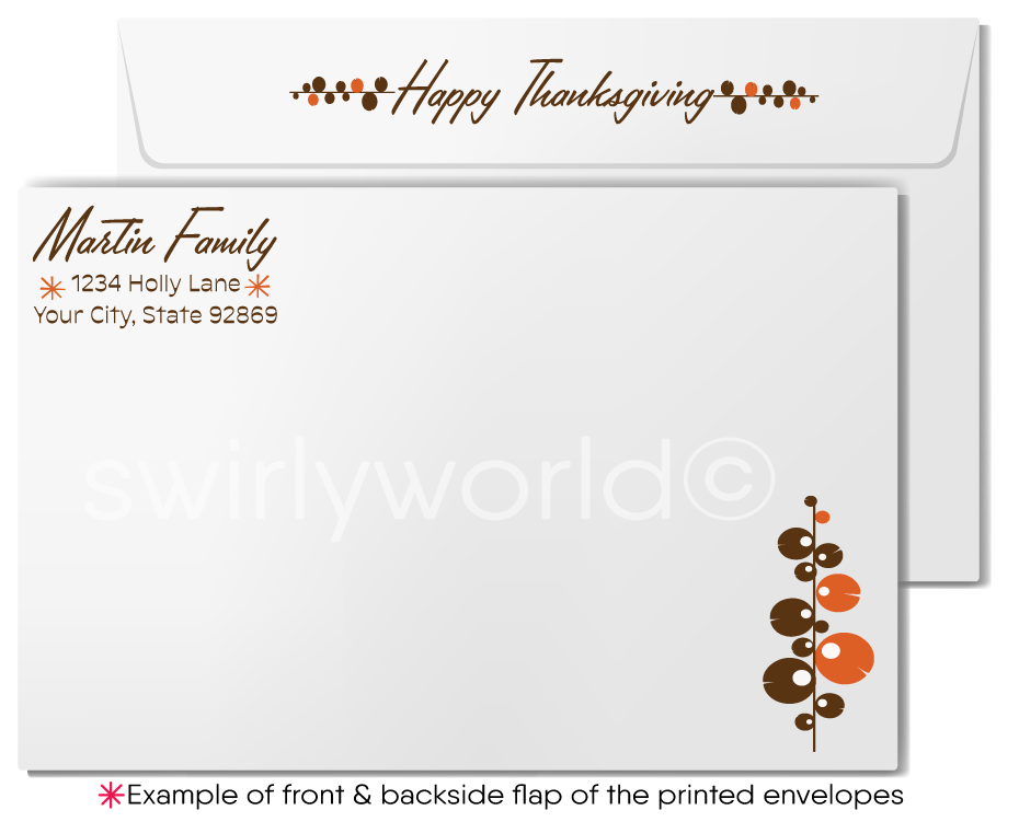 Retro Mid-Century Modern Thanksgiving Greeting Card with Geometric Tree Design