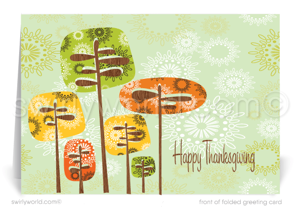 Retro Atomic Mid-Century Modern Happy Thanksgiving Greeting Cards for Business Clients