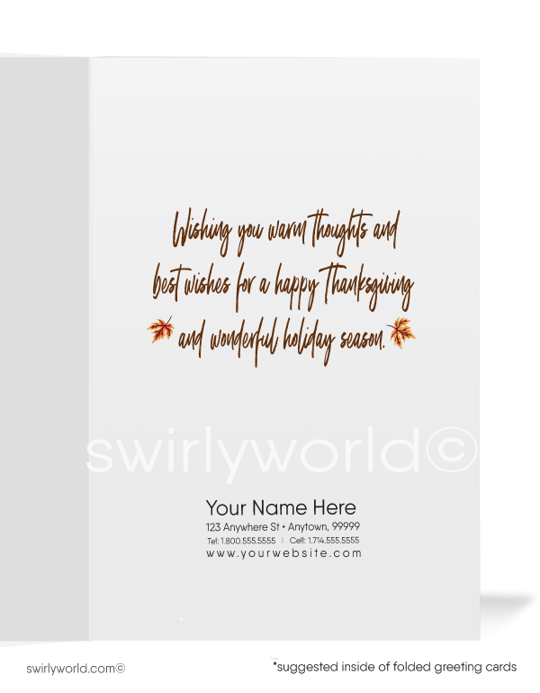 Retro modern Fall Autumn season business marketing for professional Realtors Happy Thanksgiving Greeting Cards