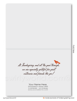 Business Thanksgiving Card with Mid-Century Trees & Red Bird: Customizable "Happy Thanksgiving" Design