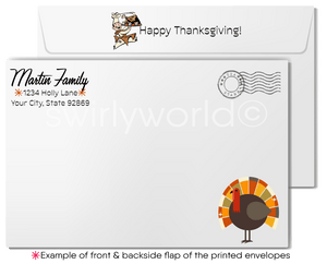 Retro Atomic Mid-Century Thanksgiving Greeting Card with Fall Leaves and Red Robin
