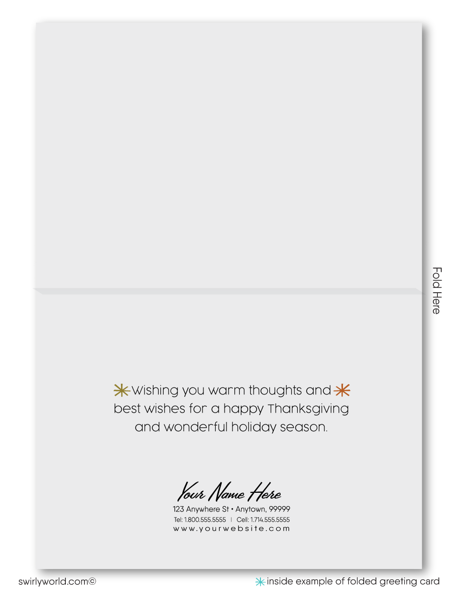 Elevate your Thanksgiving greetings with Swirly World’s retro mid-century modern card! Featuring an abstract geometric tree in vibrant fall hues, this card is customizable via Corjl. Printed on premium cardstock, available in flat or folded styles, with optional custom envelopes for a personal touch.