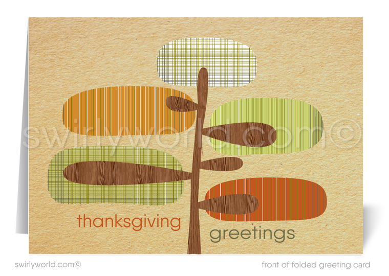 Retro Mid-Century Modern Style Leaves Happy Thanksgiving Cards