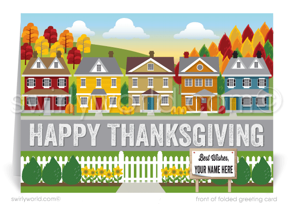 Fall Autumn Business Marketing Professional Realtor Happy Thanksgiving Cards for Client