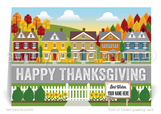 Fall Autumn Business Marketing Professional Realtor Happy Thanksgiving Cards for Client