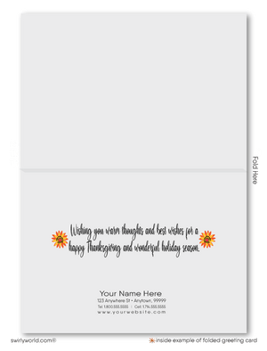 Retro Modern Thanksgiving Card: 1960s-Inspired Leaf Design with Elegant Calligraphy, Customizable Options