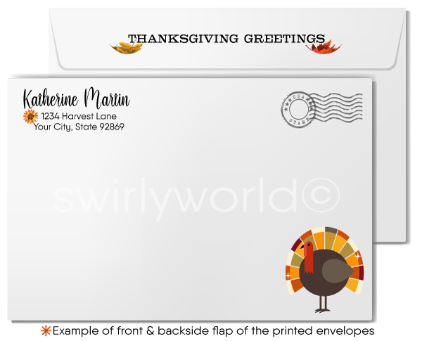 Retro Whimsical Fall Autumn Corporate Business Happy Thanksgiving Cards for Clients