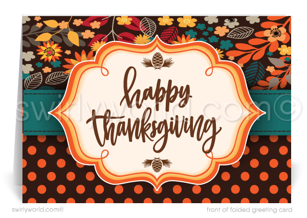 Retro Whimsical Fall Autumn Festive Corporate Business Happy Thanksgiving Cards for Customers.