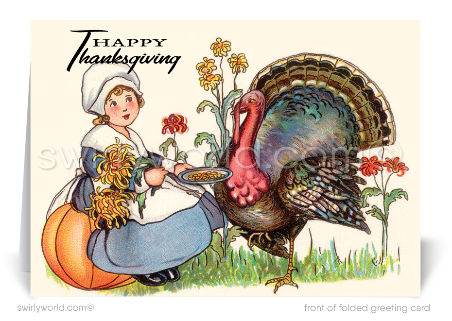 Art Deco and Victorian Style Thanksgiving Card with Retro Autumn Elements