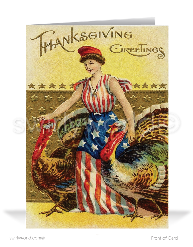 Patriotic Antique 1920's Vintage Old Fashioned Thanksgiving Greeting Cards
