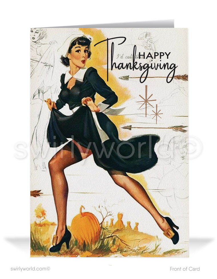 Vintage Mid-Century Modern Pinup Girl Pilgrim 1950s Style Thanksgiving Cards