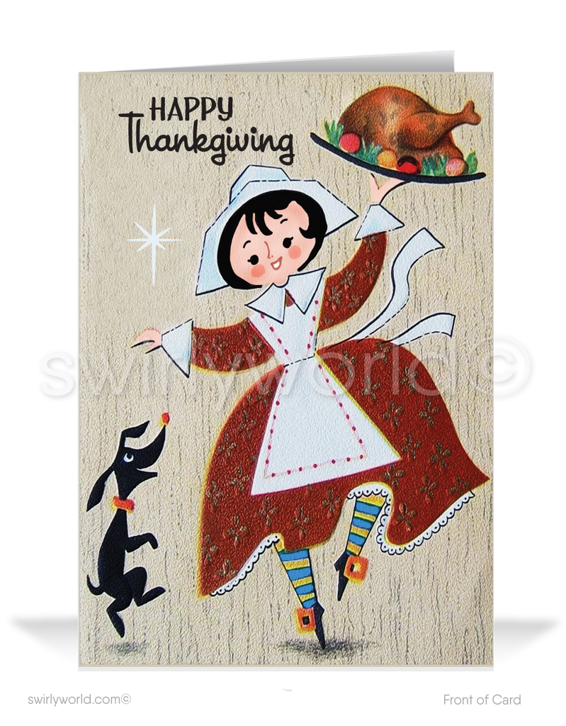 Vintage 1950s Retro Mid-Century Happy Thanksgiving Greeting Cards