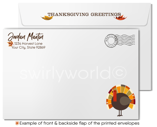 Whimsical Fall Autumn Festive Corporate Business Happy Thanksgiving Cards for Customers
