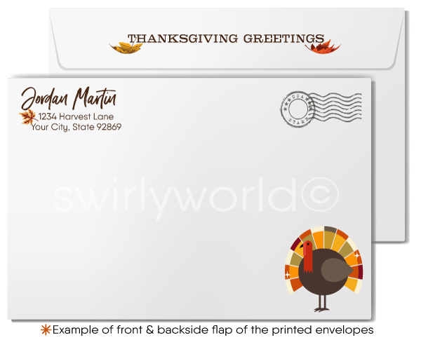 Charming Thanksgiving Greeting Card with Fall Leaves and Whimsical Turkey
