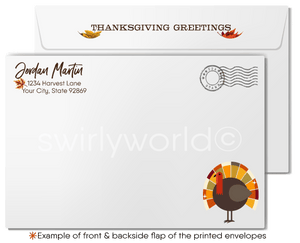 Charming Thanksgiving Greeting Card with Fall Leaves and Whimsical Turkey