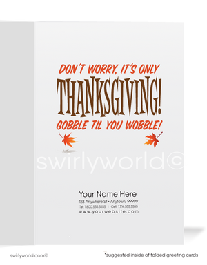 Thanksgiving Card – Cartoon Turkey Running with "Family Is Coming to Town" Humor