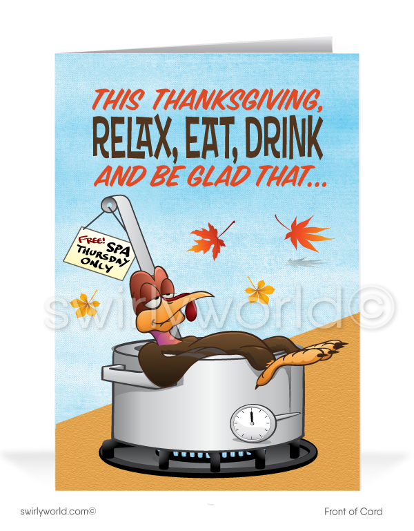 Funny Turkey in Pot Business Happy Thanksgiving Cards for Customers