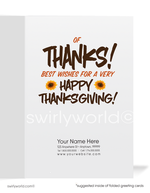 Thanksgiving Card – Cartoon Turkey with Basket of Fall Goodies and Customer Appreciation