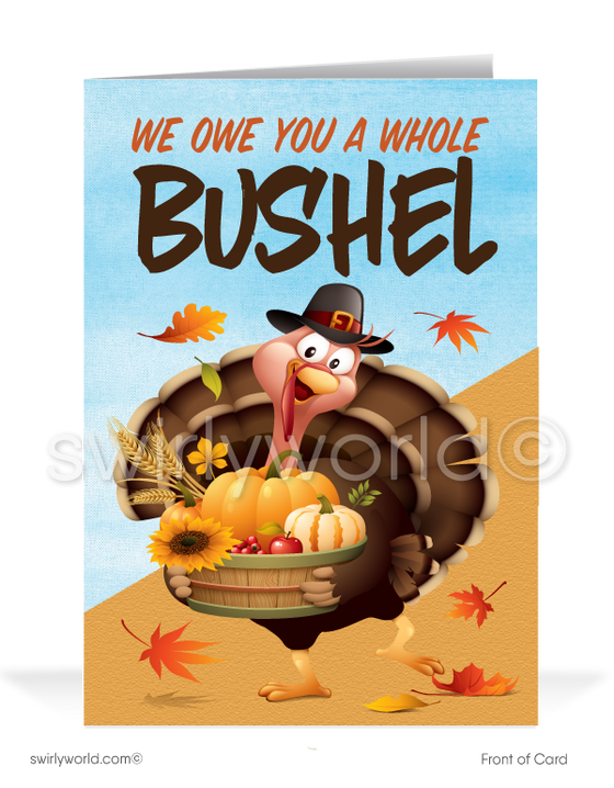 Funny Humorous Turkey Business Thanksgiving Cards for Customers. Harrison Greeting cards. Harrison Publishing Company Thanksgiving cards for clients.