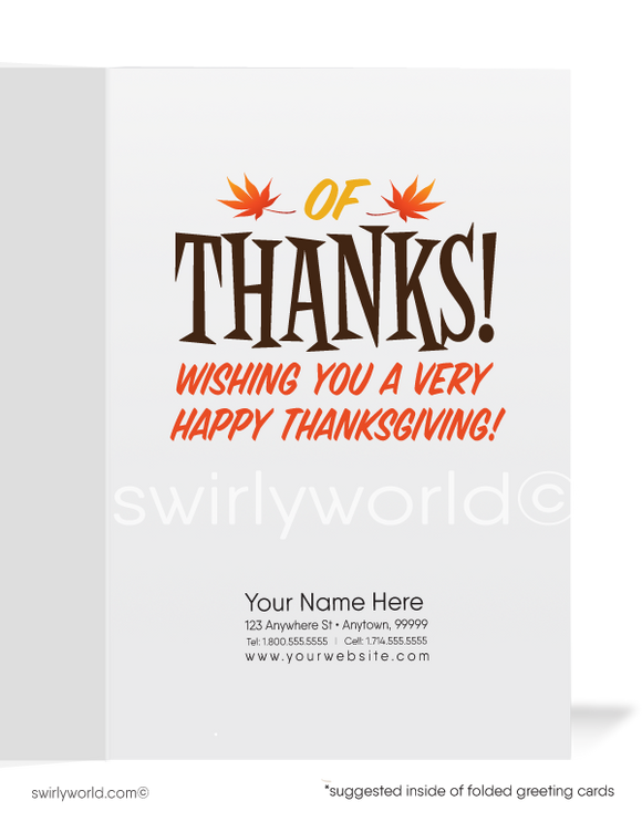 "Full of Thanks" Funny Turkey Happy Thanksgiving Cards for Business Customers