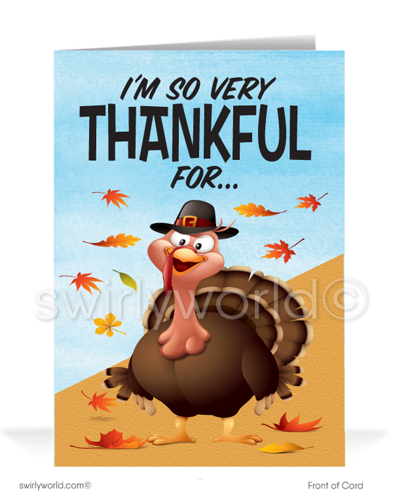 Discover Our Funny Turkey Happy Thanksgiving Greeting Cards for Business Customers