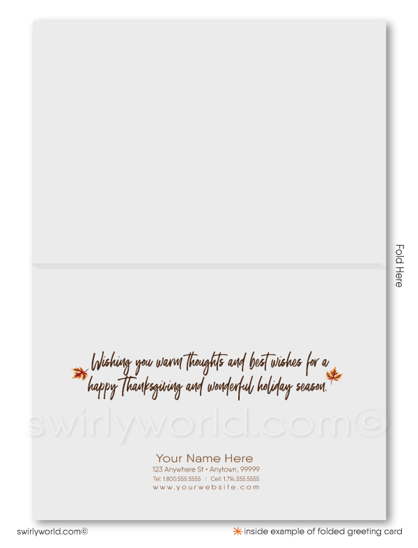 Rustic Watercolor Professional Company Business Thanksgiving Cards for Customers