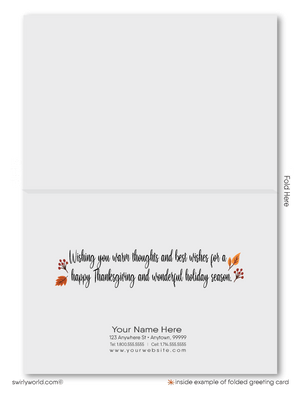Business Thanksgiving Card with Golden Autumn Leaves: Customizable "Happy Thanksgiving" Message