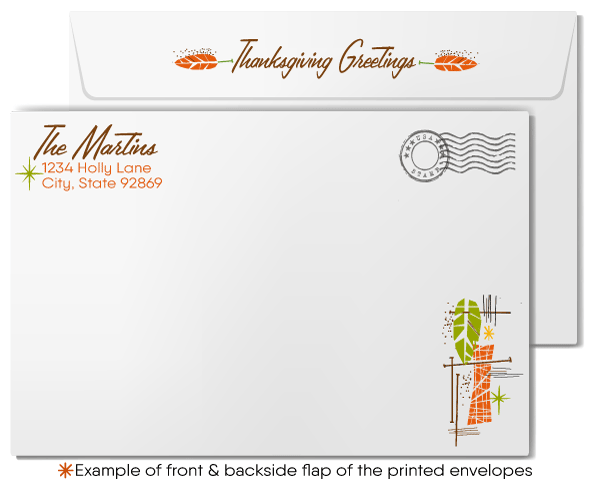 Retro Mid-Century Modern Thanksgiving Greeting Card with Geometric Trees