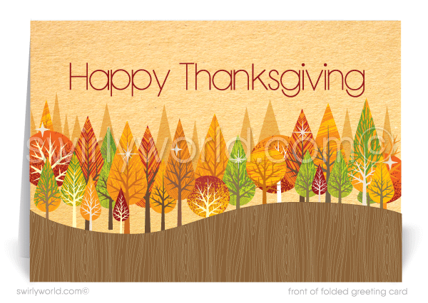 Retro Mid-Century Modern Thanksgiving Greeting Card with Geometric Trees
