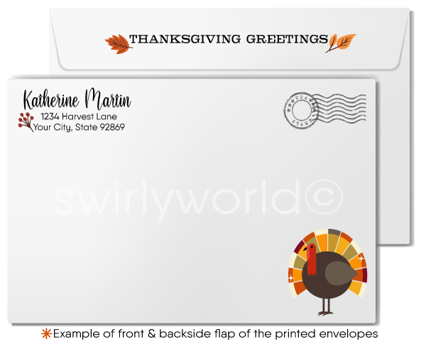 Business Thanksgiving Card with Heart-Shaped Golden Leaves: "Grateful" Banner, Customizable